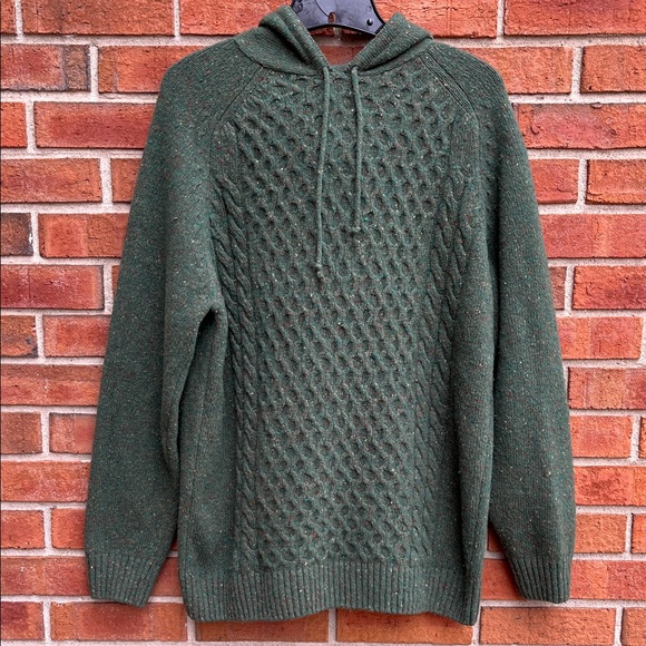 Aran Woollen Mills Sweaters - Aran Woolen Mills Green Speckled Cable Knit Lambswool Hooded Pullover Sweater M
